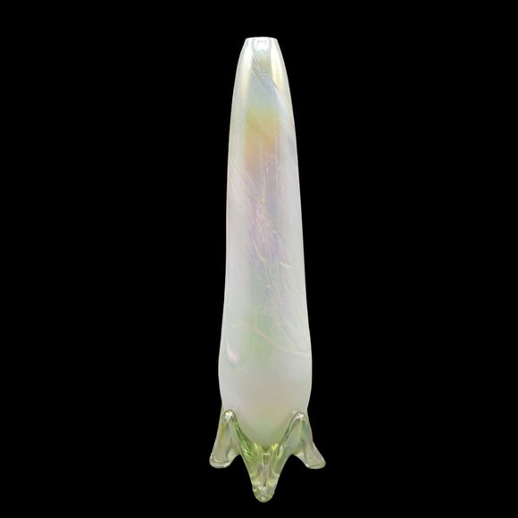 Mt St Helens Ash Glass Vase Iridescent Shimmery Footed Bud Vase - Picture 2 of 6